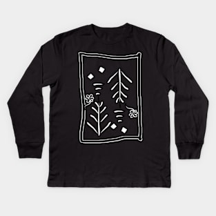 Scandi Floral Doodle in Black and White Kids Long Sleeve T-Shirt